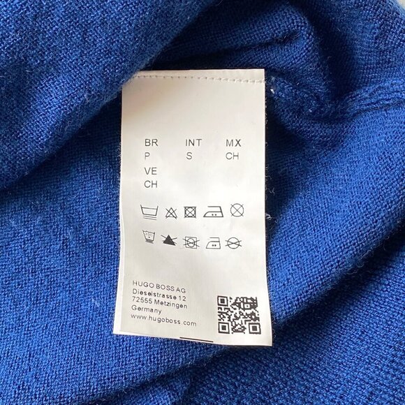 BOSS Hugo Boss 100% Wool Blue Crewneck Sweater Size S Soft Logo Preppy Classic - Picture 8 of 11